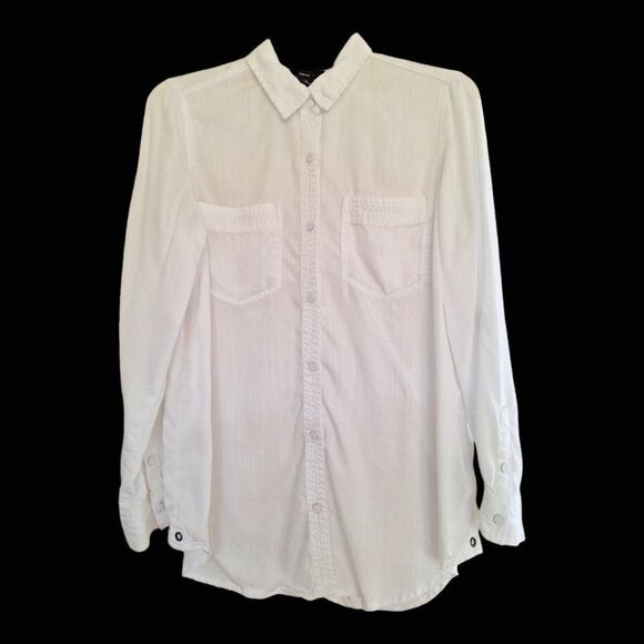 Intro Long Roll-Tab Sleeve Snap Button Up Slub Lyocell Shirt S White Excellent - Picture 3 of 16